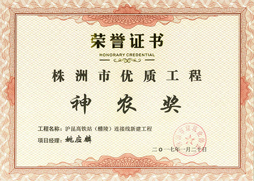 2015-16年度株洲市優(yōu)（神農(nóng)獎(jiǎng)）項(xiàng)目經(jīng)理證書（滬昆高鐵站連接線姚應(yīng)麟）